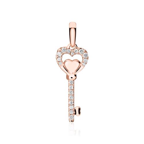 Colgante llave de oro rosa de 18 quilates con diamantes