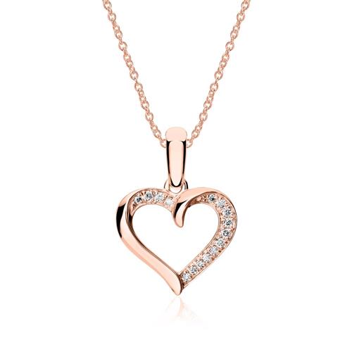 Cadena corazón de oro rosa de 18 quilates con diamantes