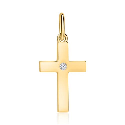 Colgante cruz en oro 14 quilates con diamante