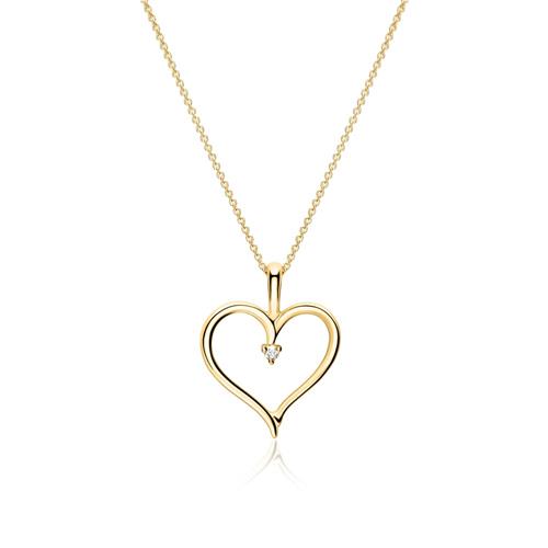 Necklace heart of 14ct gold with diamond