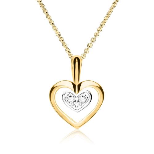 Cadena corazón para mujer en oro 14 quilates con diamantes