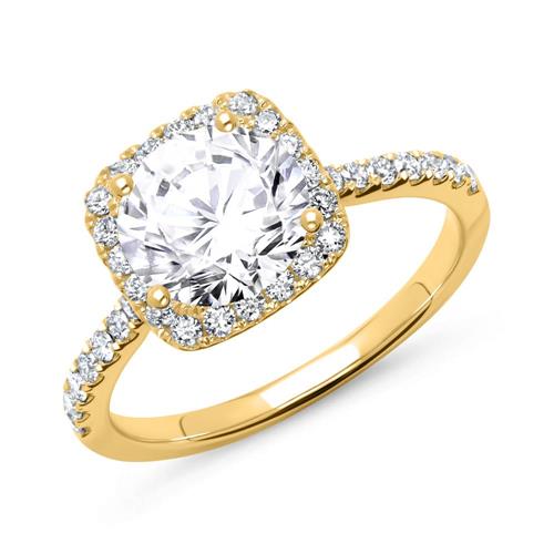 Halo ring 14ct gold with diamonds