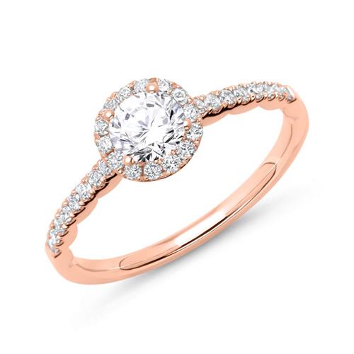 14ct rose gold halo ring with diamonds