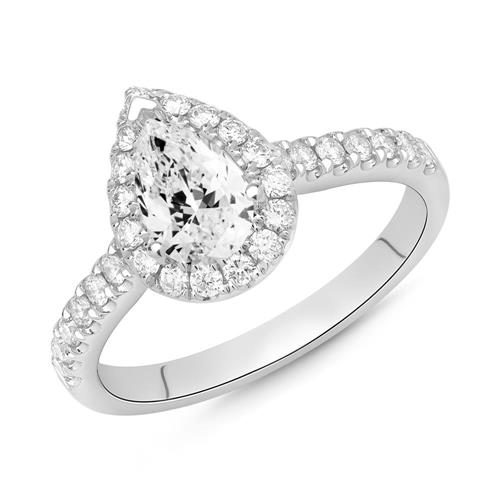 750er Weißgold Ring Tropfen mit Diamanten