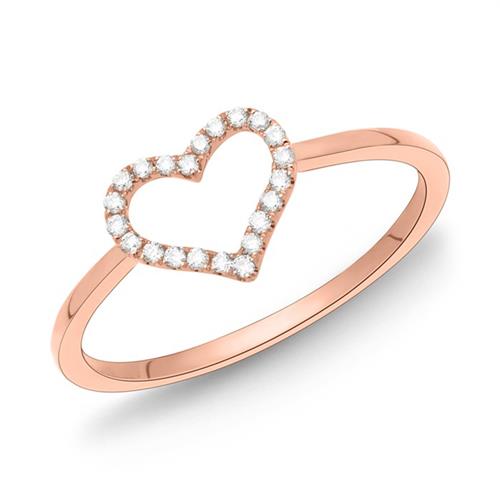 Ring 18ct red gold heart 22 diamonds 0,11ct
