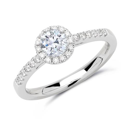 14 quilates anillo halo de oro blanco con diamantes