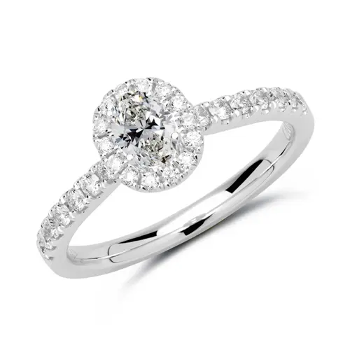 Halo ring 14ct white gold with diamonds