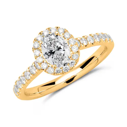 Halo ring 14ct gold with diamonds