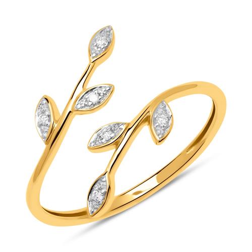 14 quilates anillo de oro con diseño de hoja y diamantes