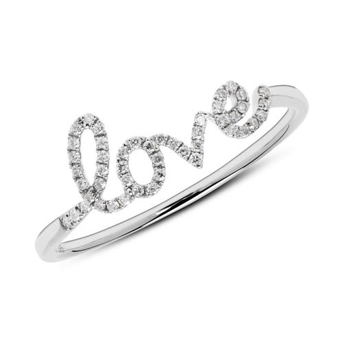 14ct white gold ring love with diamonds