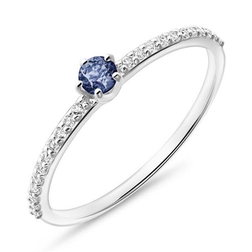 Sapphire ring in 585 white gold with white topazes