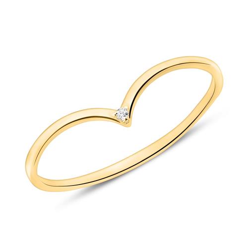 Ladies 14 quilates gold v ring with diamond