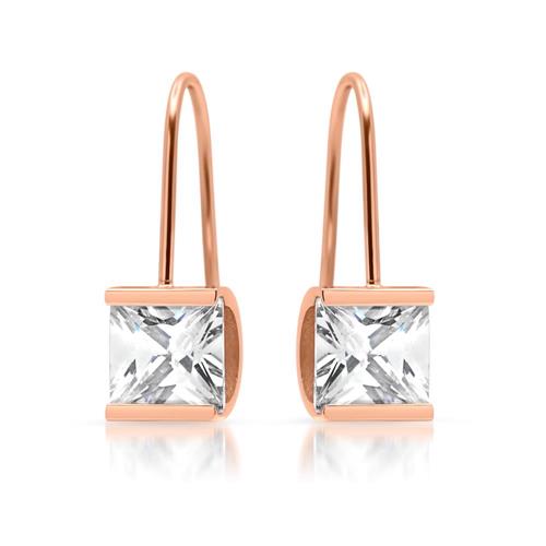 Rose gold plated stainless steel earring white stone