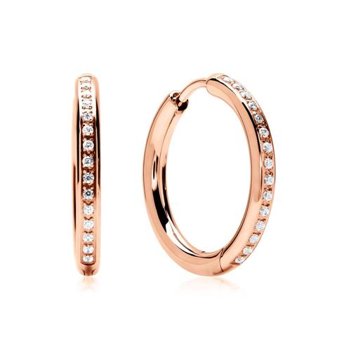 Stainless steel hoops rose gold plated zirconia