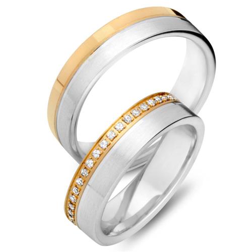 Trauringe 585er Gelb- Weissgold 42 Diamanten