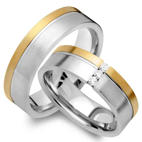 Wedding rings 8ct yellow-white gold 3 diamonds