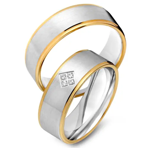 8ct yellow-white gold wedding rings 4 diamonds