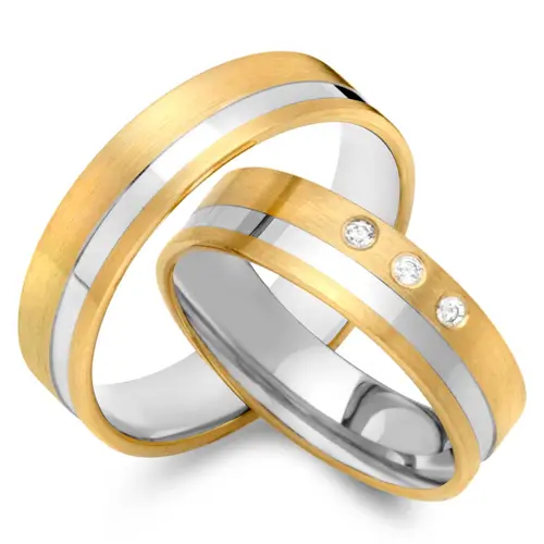 Wedding rings 8ct yellow-white gold 3 diamonds