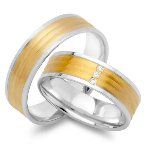 Wedding rings 8ct yellow-white gold 3 diamonds