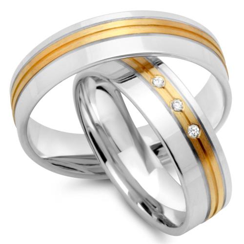 Wedding rings 18ct yellow-white gold 3 diamonds