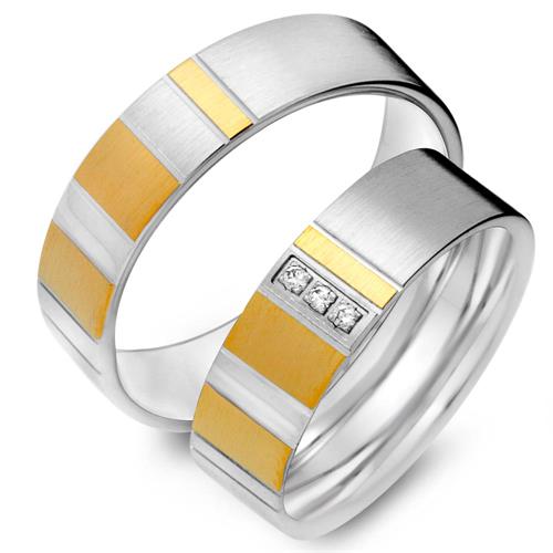 Wedding rings 18ct yellow-white gold 3 diamonds