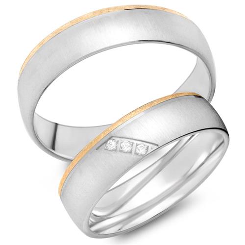 Wedding rings 8ct yellow-white gold 3 diamonds