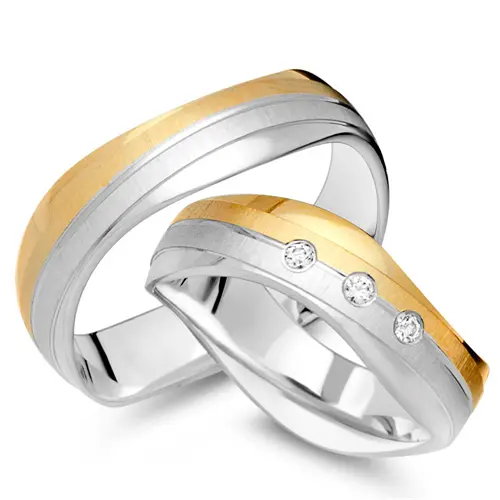 Wedding rings 8ct yellow-white gold 3 diamonds