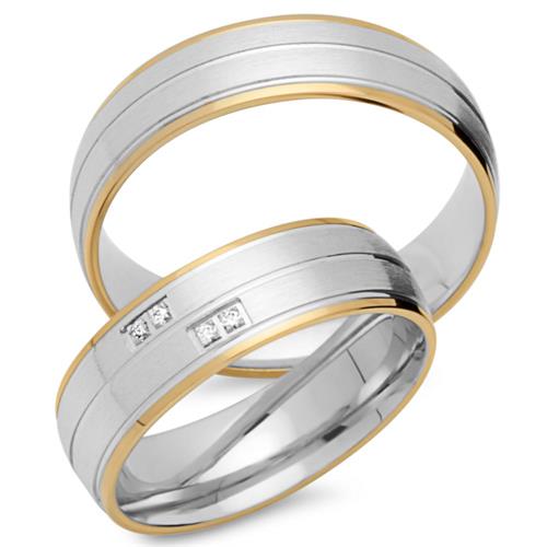 Wedding rings 14ct yellow-white gold 4 diamonds