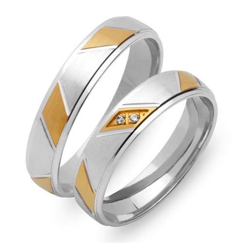 Wedding rings 18ct yellow-white gold 2 diamonds