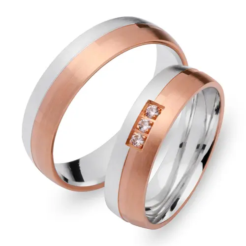 Wedding rings 8ct red-white gold 3 diamonds