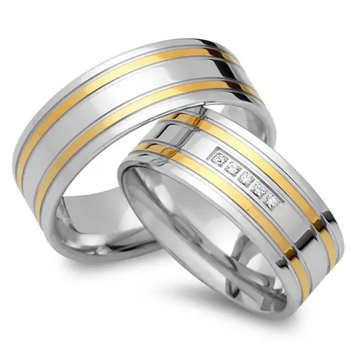 Wedding rings 8ct yellow-white gold 5 diamonds