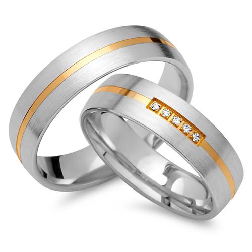 Wedding rings 18ct yellow-white gold 5 diamonds