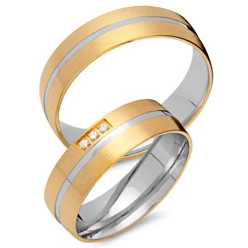 Wedding rings 8ct yellow-white gold 3 diamonds