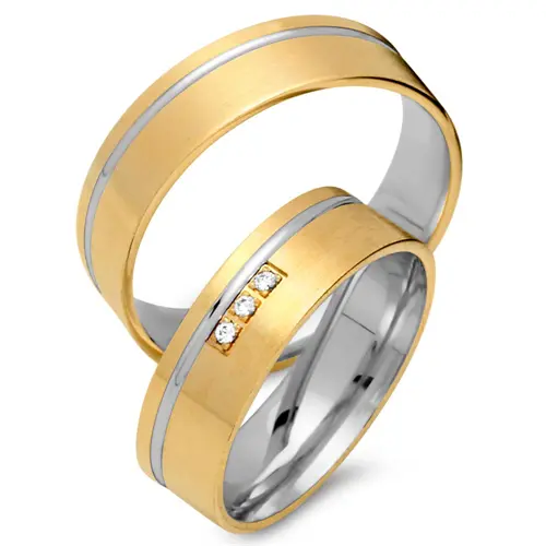 Wedding rings 8ct yellow-white gold 3 diamonds