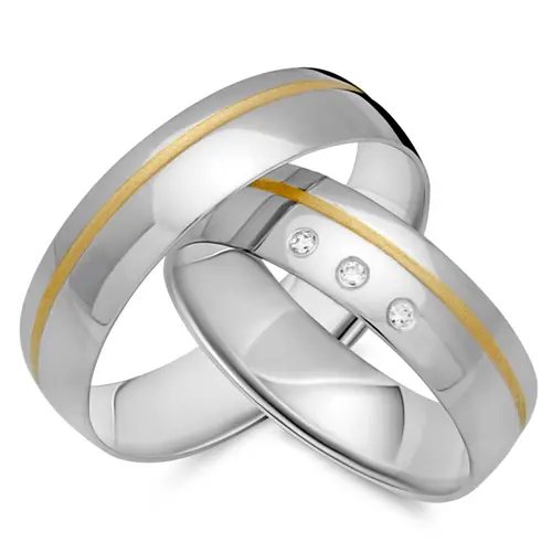 Wedding rings 8ct yellow-white gold 3 diamonds