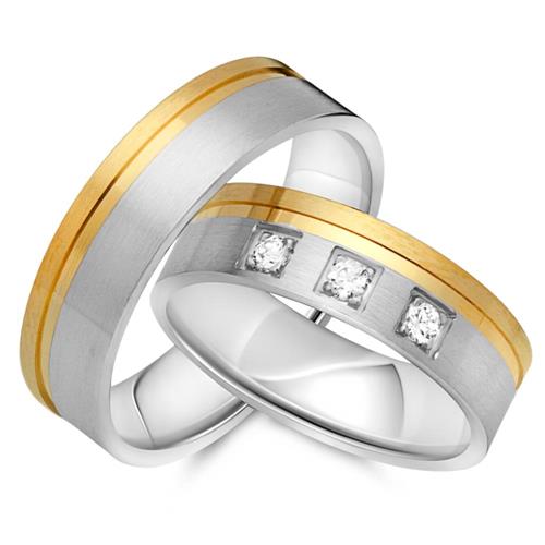 Wedding rings 14ct yellow-white gold 3 diamonds