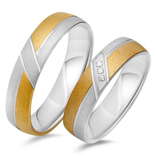 Wedding rings 14ct yellow-white gold 3 diamonds