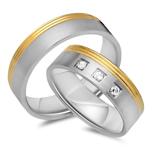 8ct yellow-white gold wedding rings 3 diamonds