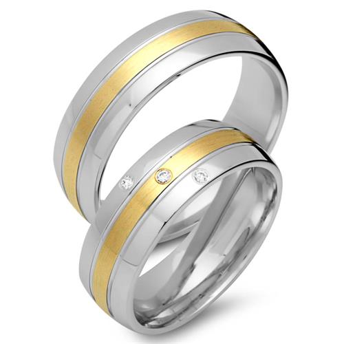 Wedding rings 14ct yellow-white gold 3 diamonds