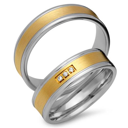 Wedding rings 18ct yellow-white gold 3 diamonds