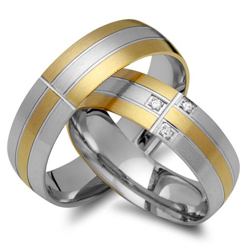 Wedding rings 18ct yellow-white gold 3 diamonds