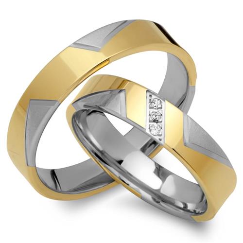 Wedding rings 14ct yellow-white gold 3 diamonds