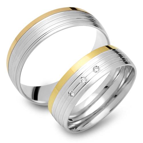 Wedding rings 8ct yellow-white gold 3 diamonds