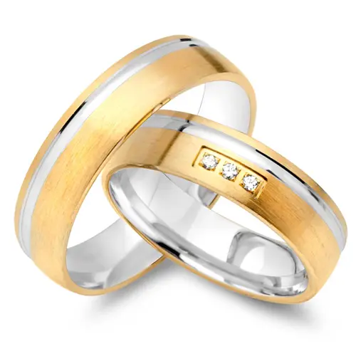 Wedding rings 8ct yellow-white gold 3 diamonds