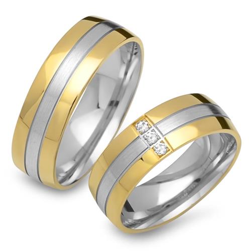 Wedding rings 18ct yellow-white gold 3 diamonds