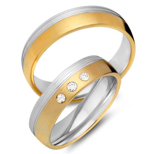 Wedding rings 18ct yellow-white gold 3 diamonds