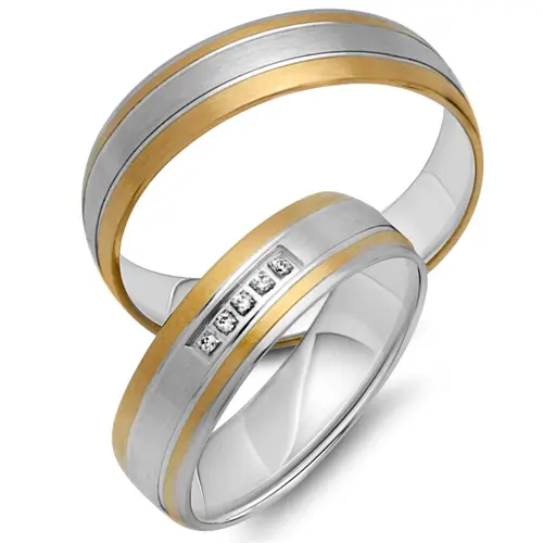 Wedding rings 8ct yellow-white gold 5 diamonds