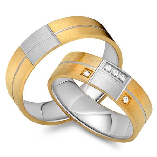 Wedding rings 18ct yellow-white gold 5 diamonds