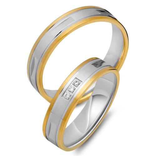 Wedding rings 14ct yellow-white gold 3 diamonds