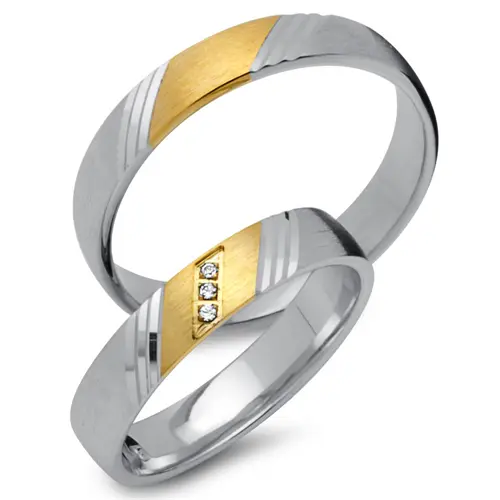 Wedding rings 8ct yellow-white gold 3 diamonds